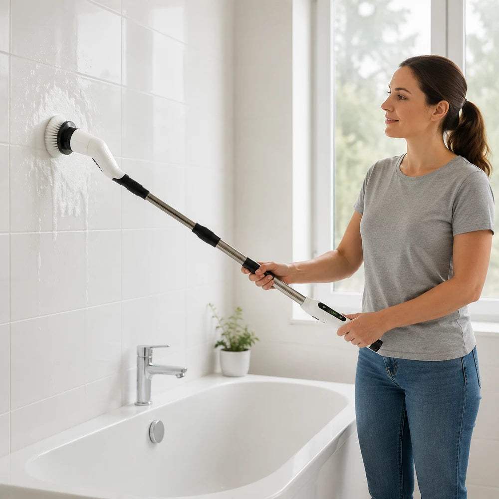 Perie electrică rotativă fără fir, cu mâner extensibil și 9 capete