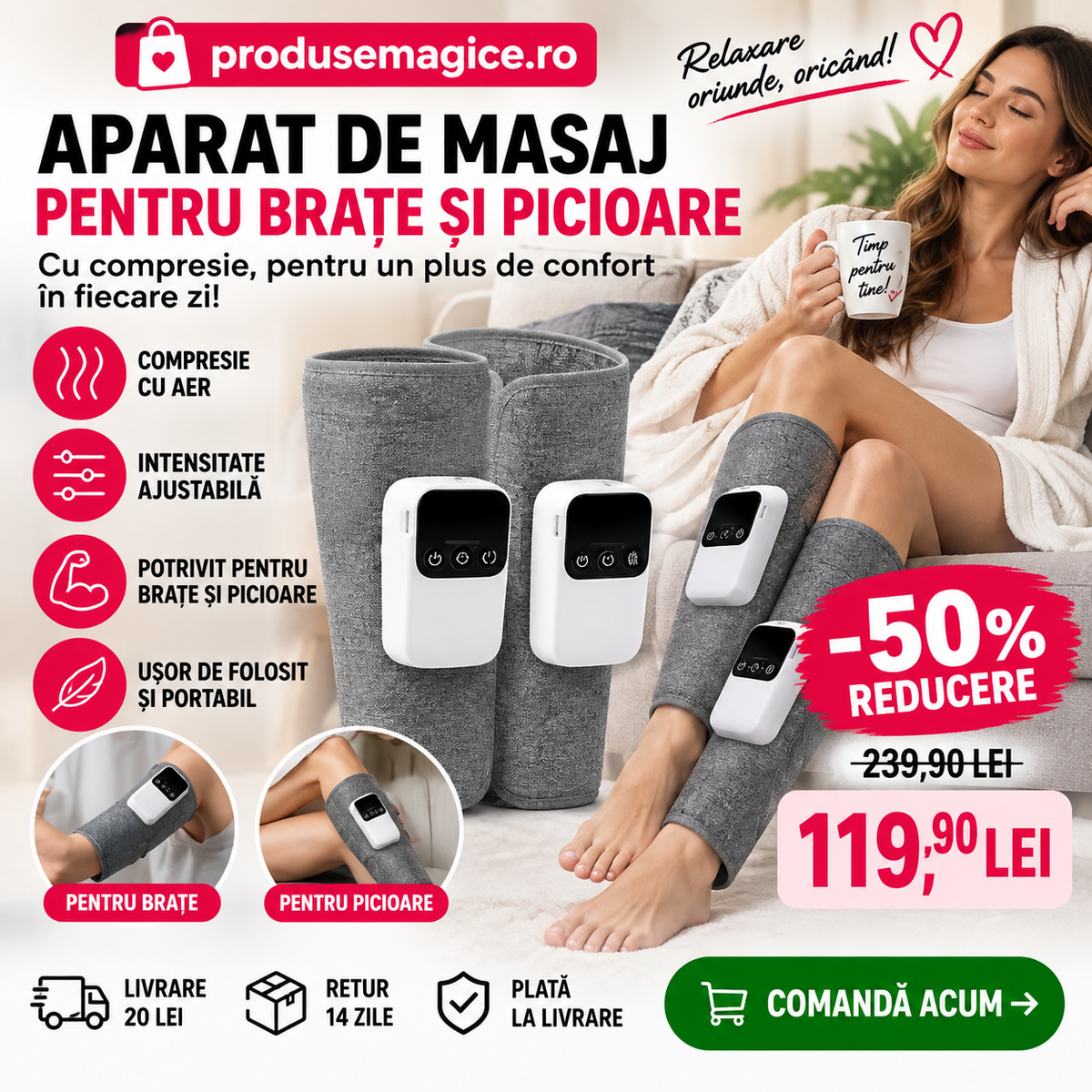 Aparat de masaj pentru brate si picioare cu compresie
